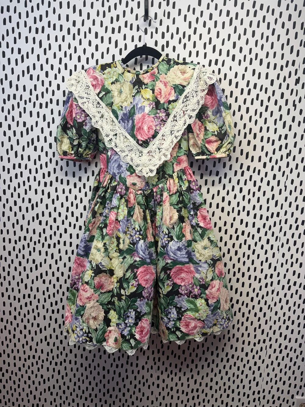 Vintage 90’s Black Multicolor Long Floral Holiday Dress Nicole Girls Size 8